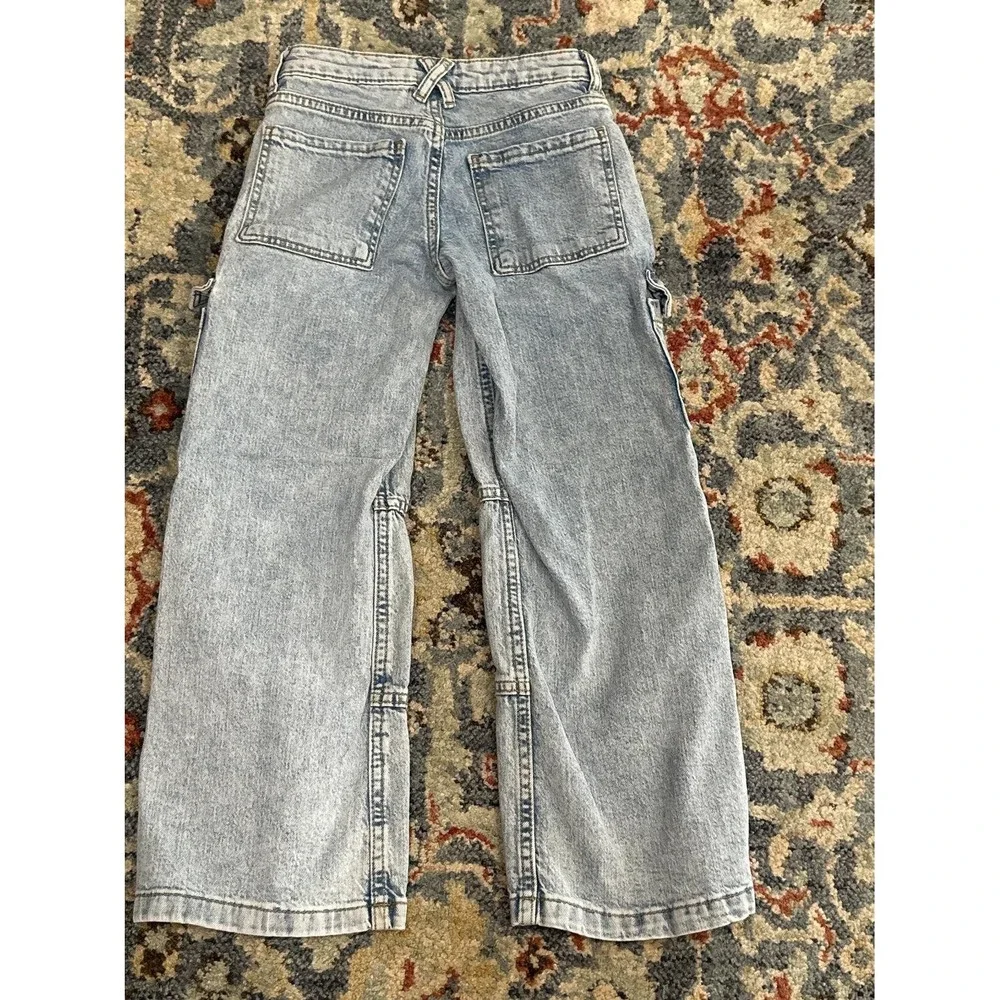 Art Class Cargo Jeans Girls 6 Light Wash Wide Leg Utility Y2K *Flawed*